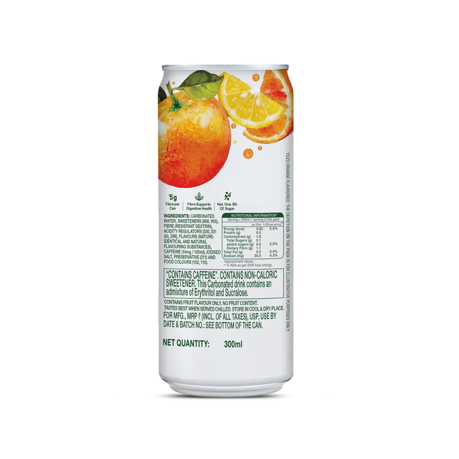 Paper Boat Zero Prebiotic Soda Yuzu Orange, 5g Fibre, Caffeinated Sugar Free Cold Drink