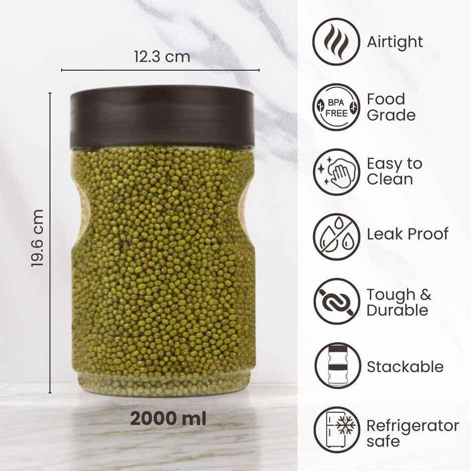 Flair Plastic Stackup Pet Jar Set Of 2 Pcs 2000 ml (Brown), Transparent