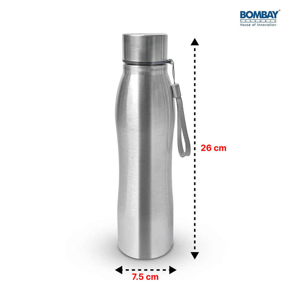 Bombay Kookware Stainless Steel Round Water Bottle Single Wall | Silver | 1 L