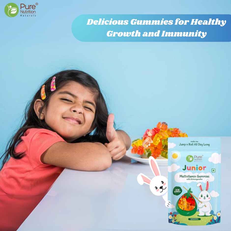 Pure Nutrition Kids Multivitamin Gummies with Ashwagandha Vitamin B & Lysine -Strawberry Flavor