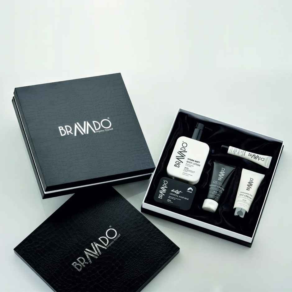 Bravado 5-in-1 Grooming Kit for Men | Hair Wax, Face Cream & Body Lotion Gift Set Combo
