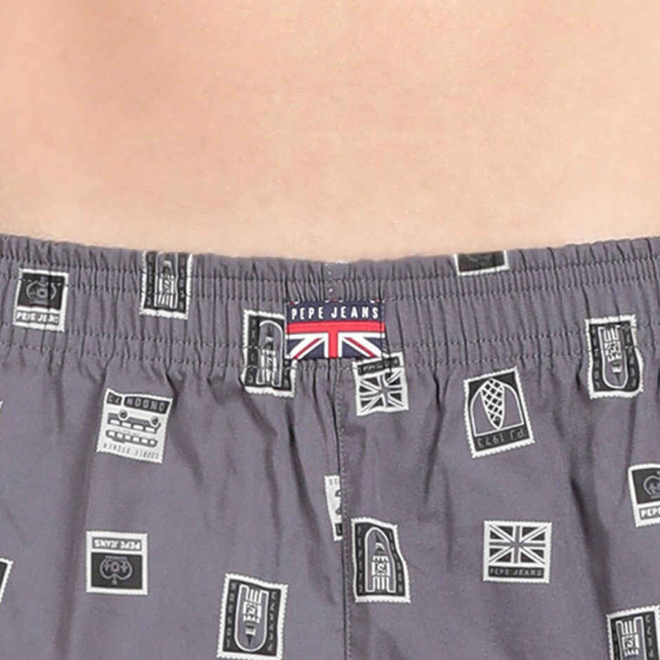 Pepe Jeans Mens Dark Grey AOP 100% Cotton Printed Boxer - Pack of 1 (S) Comfort Fit, Soft Fabric