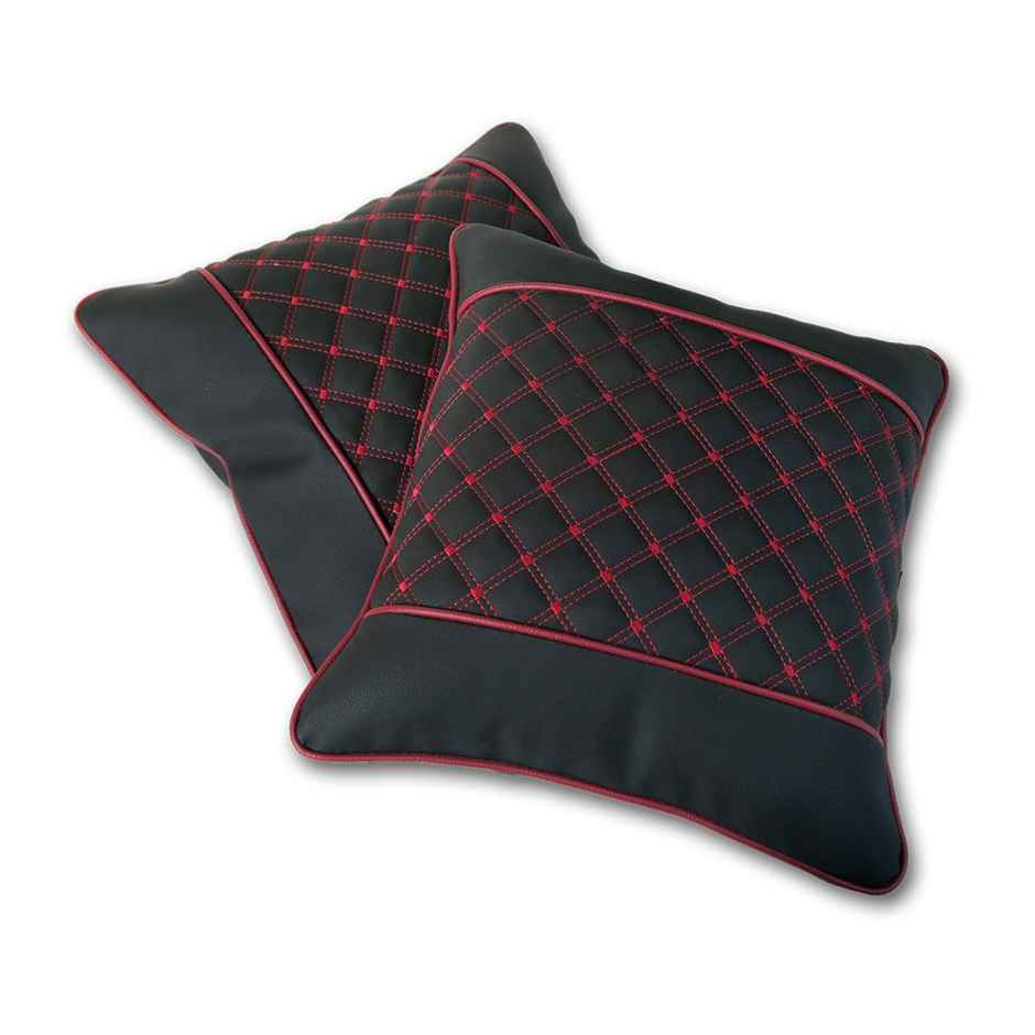 Autofurnish 7D Quilted Designer Premium Universal Backrest Cushion | AF|6850 | Set of 2 | Black Red