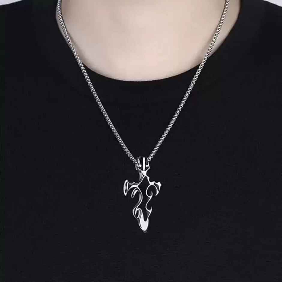 Fashion Frill Men's Flame Cross Pendant Chain Silver Onesize