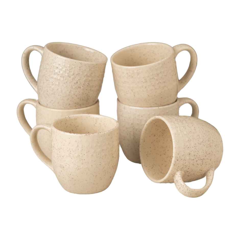 Clay Craft Fine Ceramic Apex Beige Coffee Mug Set Of 6 | Cups For Tea and Coffee