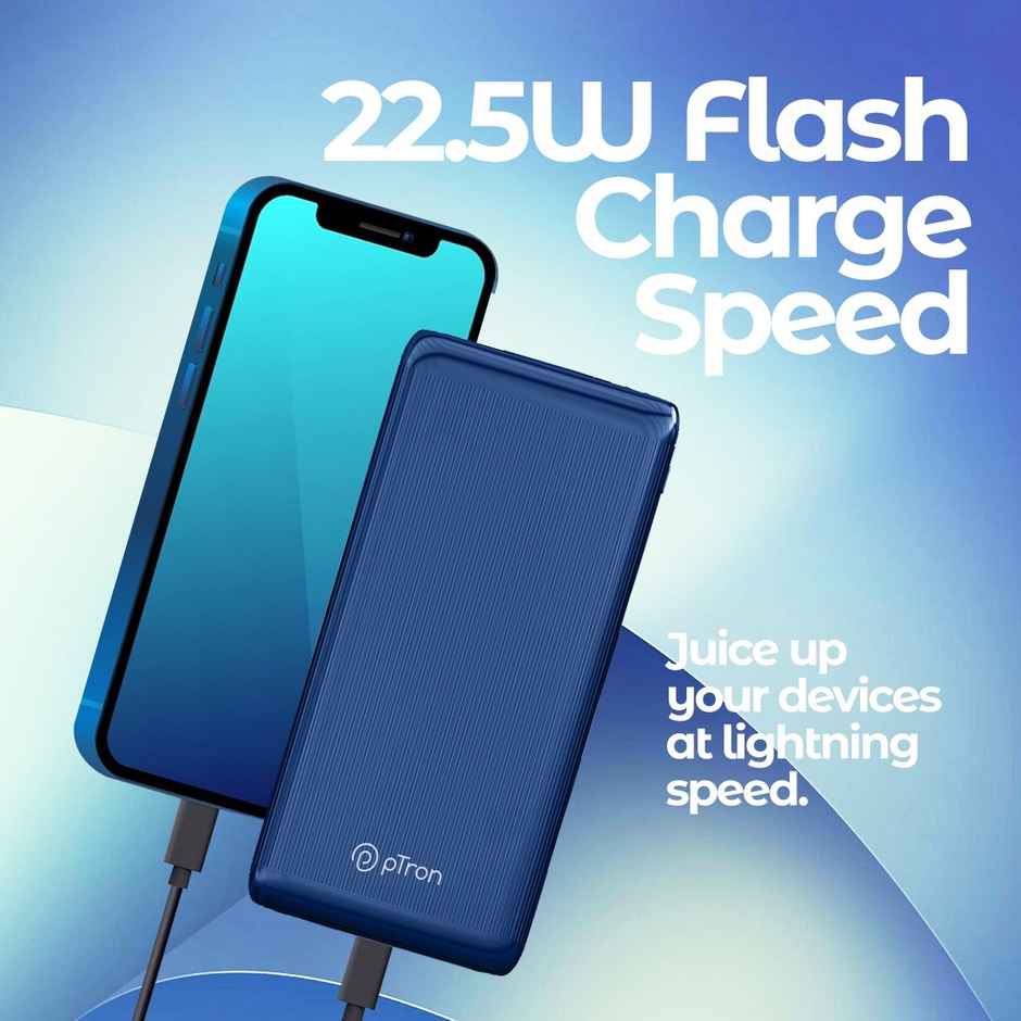 pTron Dynamo Vortex 10000 mAh 22.5W Fast Charging Power Bank | 20W Type C/Pd Fast Charging - Blue