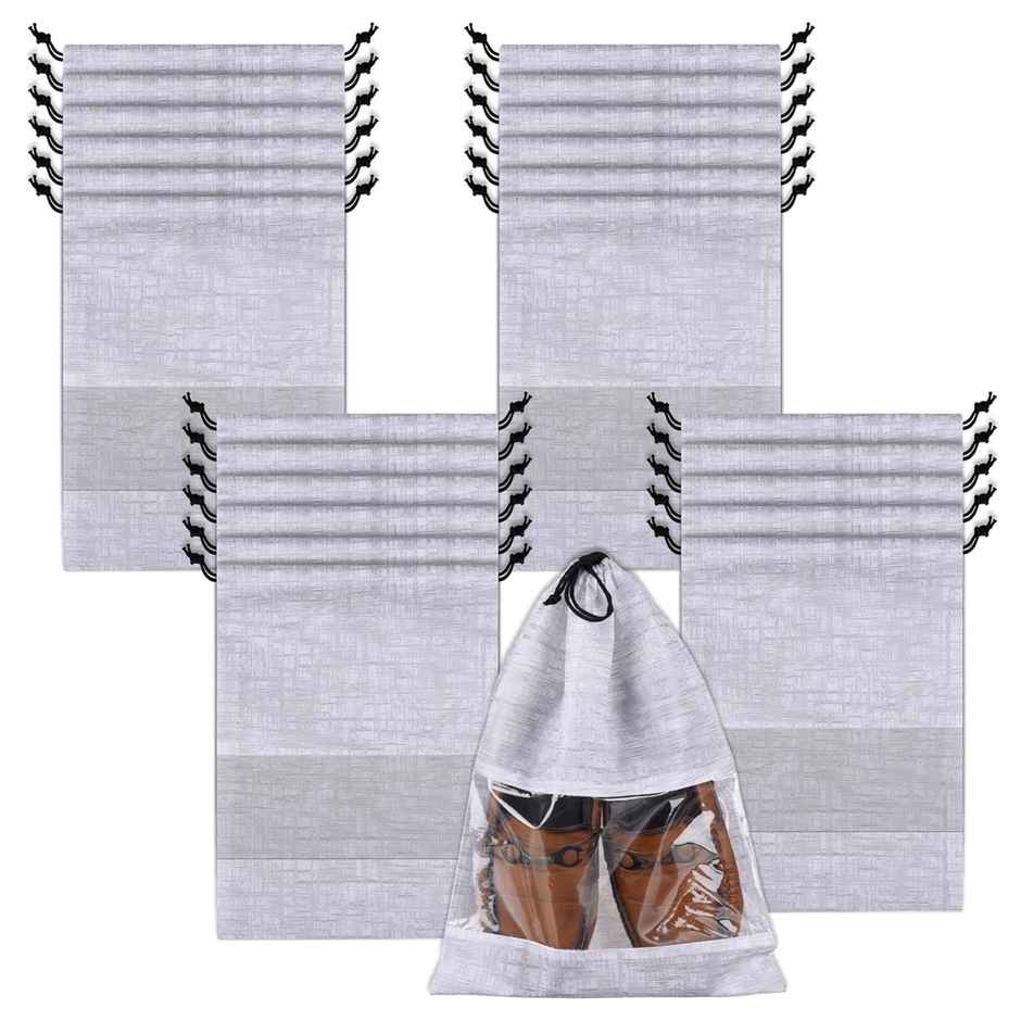 Kuber Industries Non-Woven Jute-Print Shoe Cover Bags with Transparent Window|Pack of 24|Gray