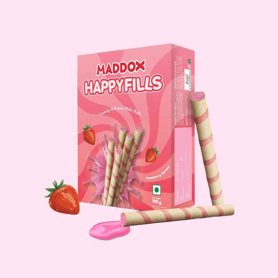 Maddox Happyfills Crunchy & Snacky Wafer Rolls | Strawberry Flavour