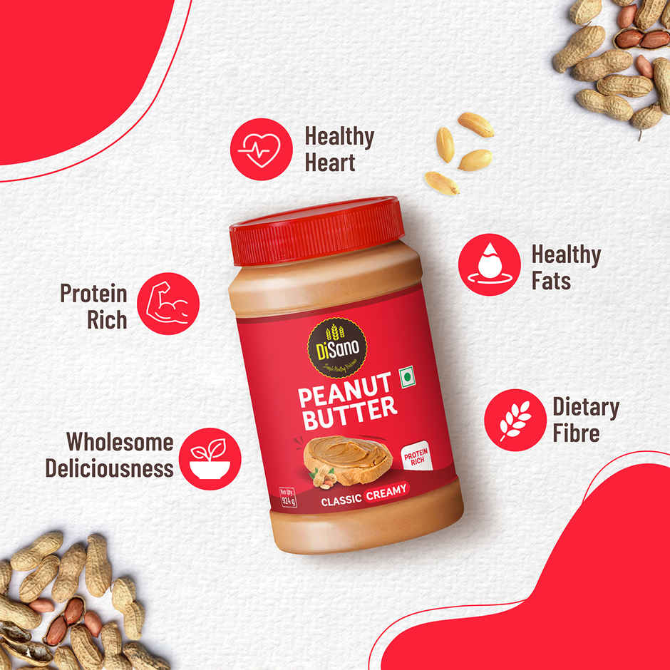 Disano Peanut Butter - Creamy, 26% Protein, No Trans Fat & Preservatives