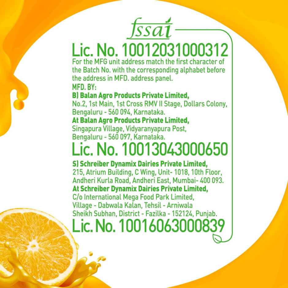 B Natural Orange Juice, Enriched with Vitamin C & E