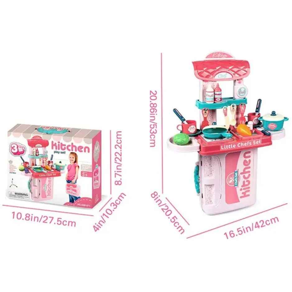 Fablue Portable Kitchen Play Set Toy With Cooking Utensils | For Kids and Girls 3+ Years