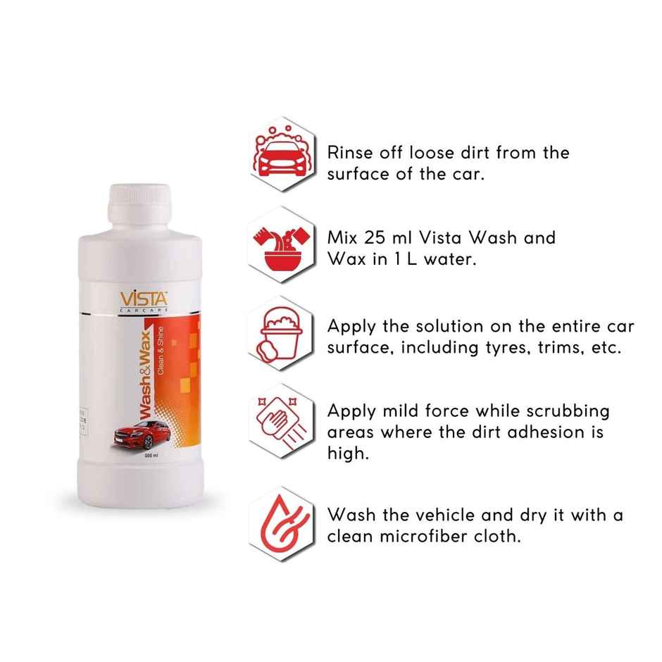 Vista Auto Care Wash and Wax Shampoo for Car and Bike | Removes Tough Dirt Wet and Shiny Look
