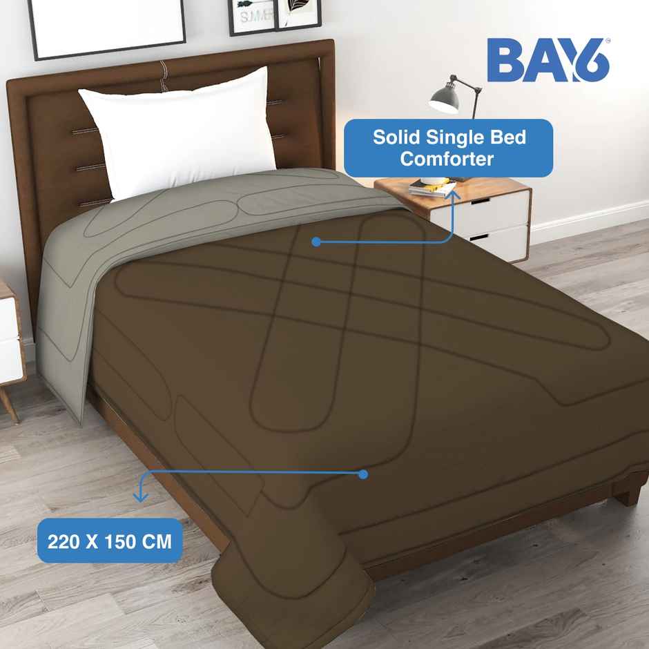 BAY6 Microfibre Solid Single Bed Comforter - Brown/Beige | 150 x 220 cm
