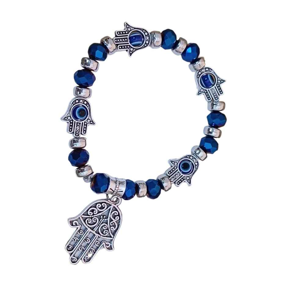 Beaded Metal Evil Eye Charms Bracelet Blue | Gullak