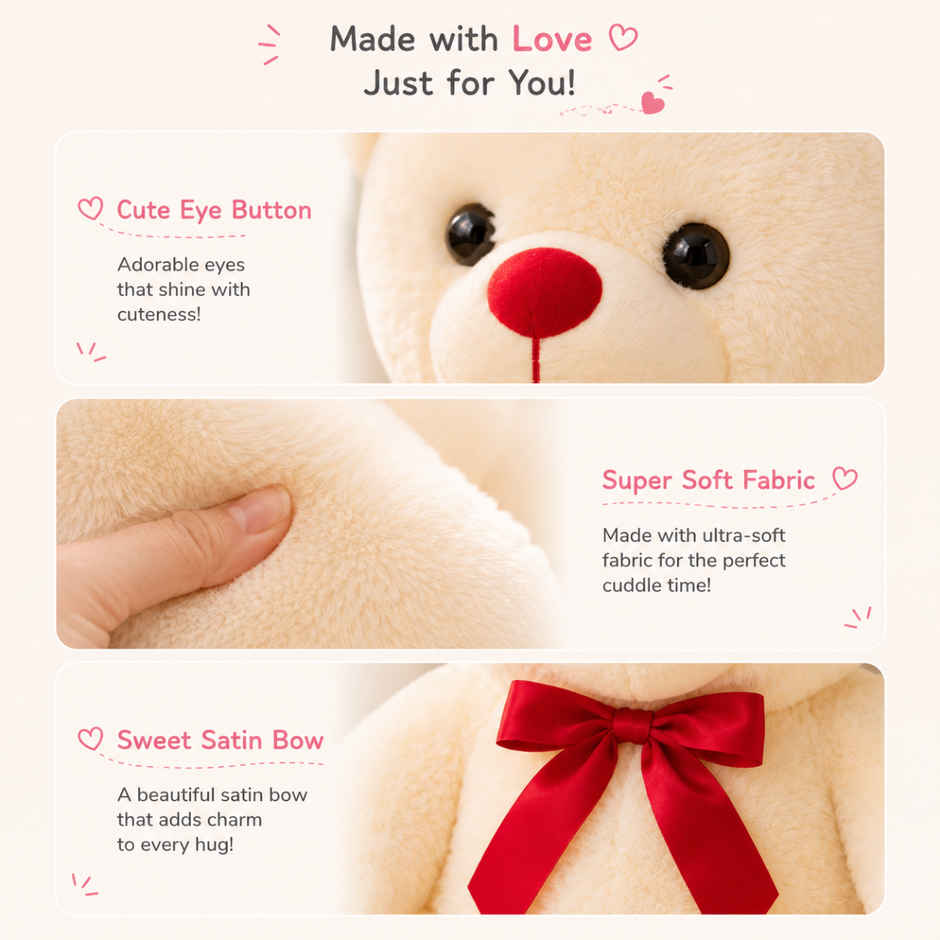 ToyTales Teddy Bear Soft Toy | Plushie Stuffed Animal Toys | Birthday Gift for Kids | Cream | 40cm