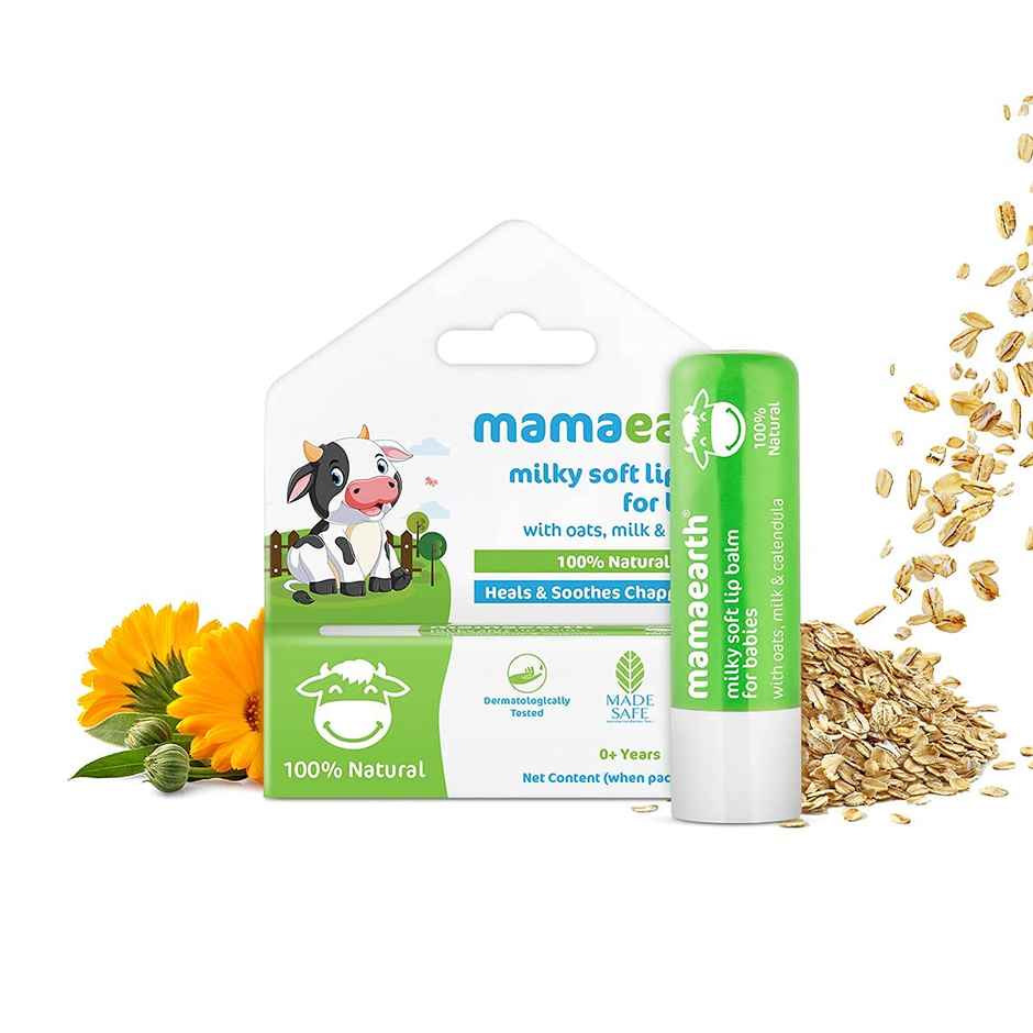 Mamaearth 100% Natural Milky Soft Lip Balm For Kids, Babies With Oats, Milk & Calendula