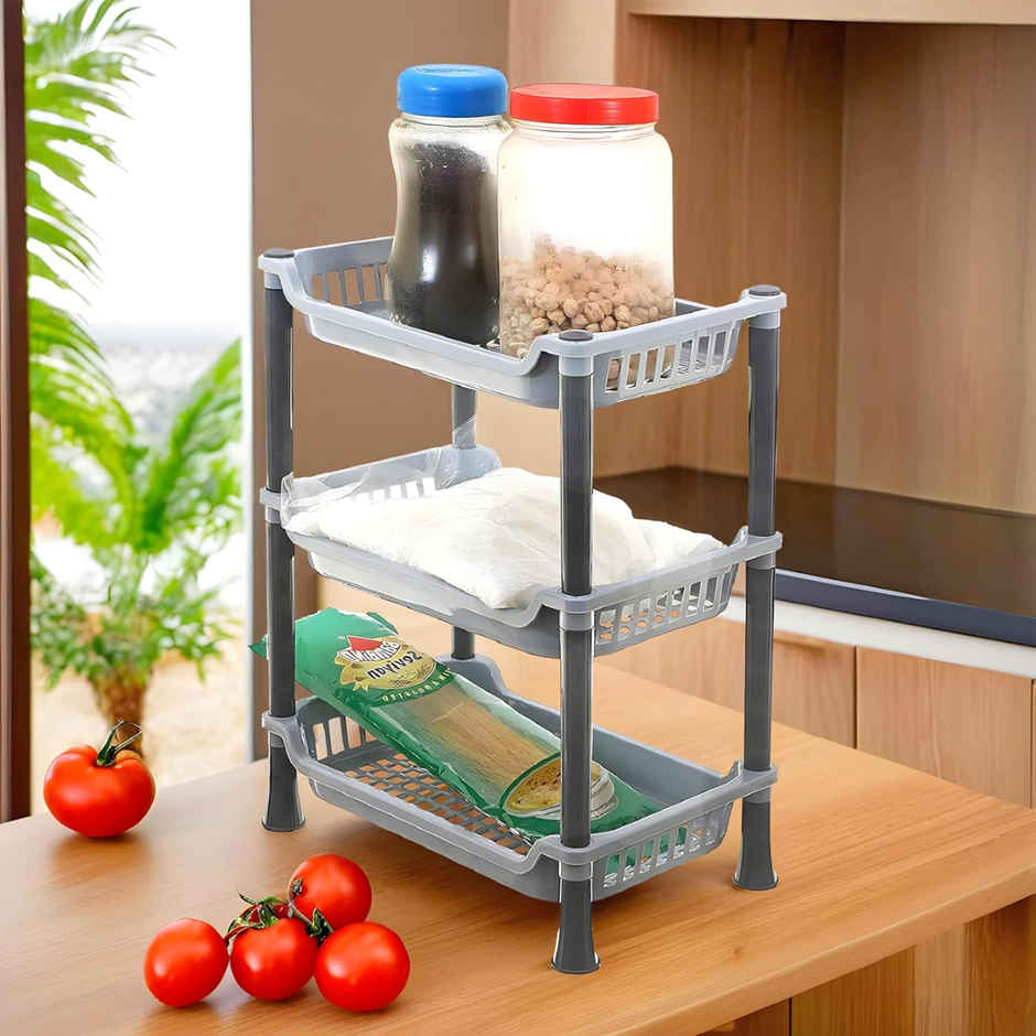 Zedak Plastic 3 Layer Multi-Purpose Kitchen Rack - Light Grey - 1 pc