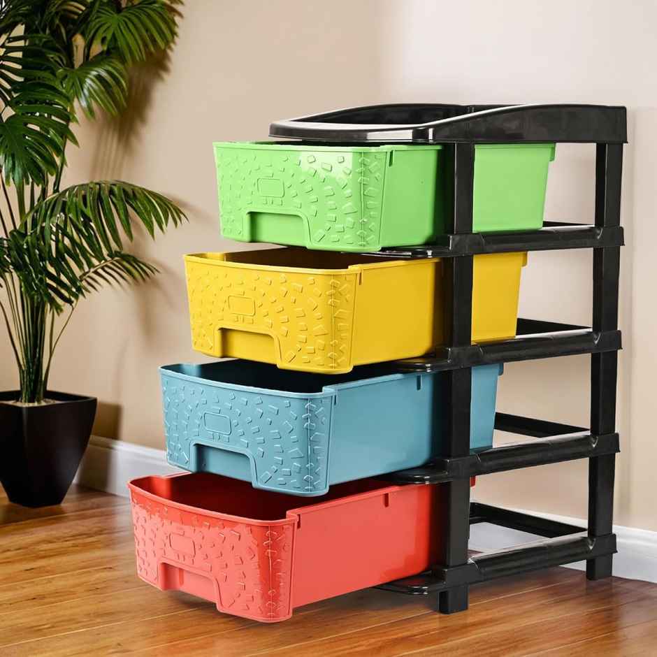 Kuber Industries 4-Tier Multipurpose Plastic Drawers Storage Organizer Rack | Multicolor