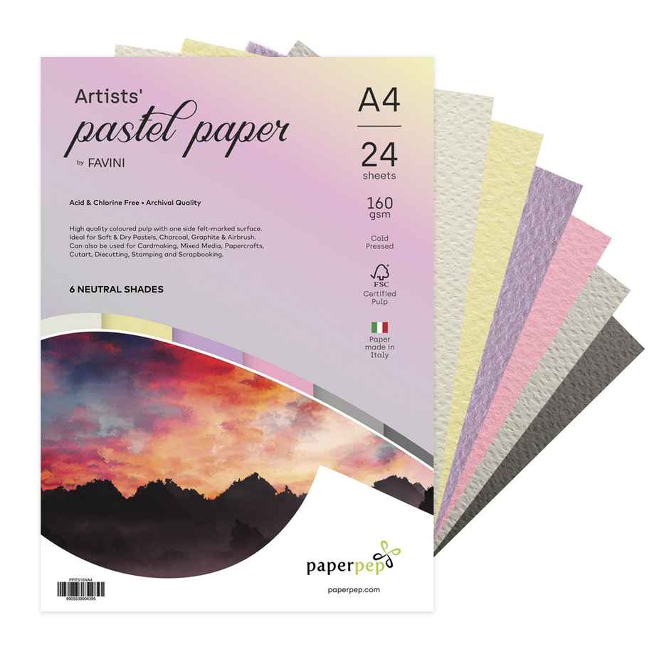 Paperpep Artists Pastel Papers 160Gsm A4 Neutral Shades Assorted Pack Of 24 Sheets