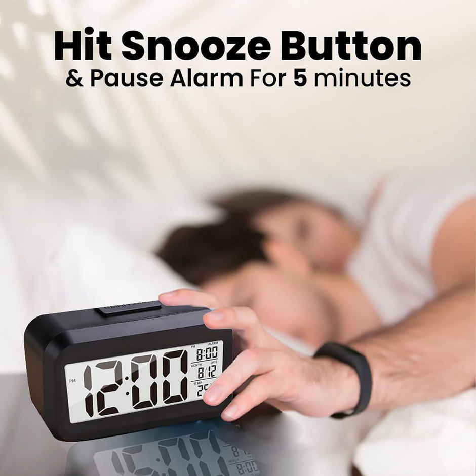 Kuber Industries ABS Battery Oprated Loud Digital Alarm Clock for Desk | Table Clock (Black)