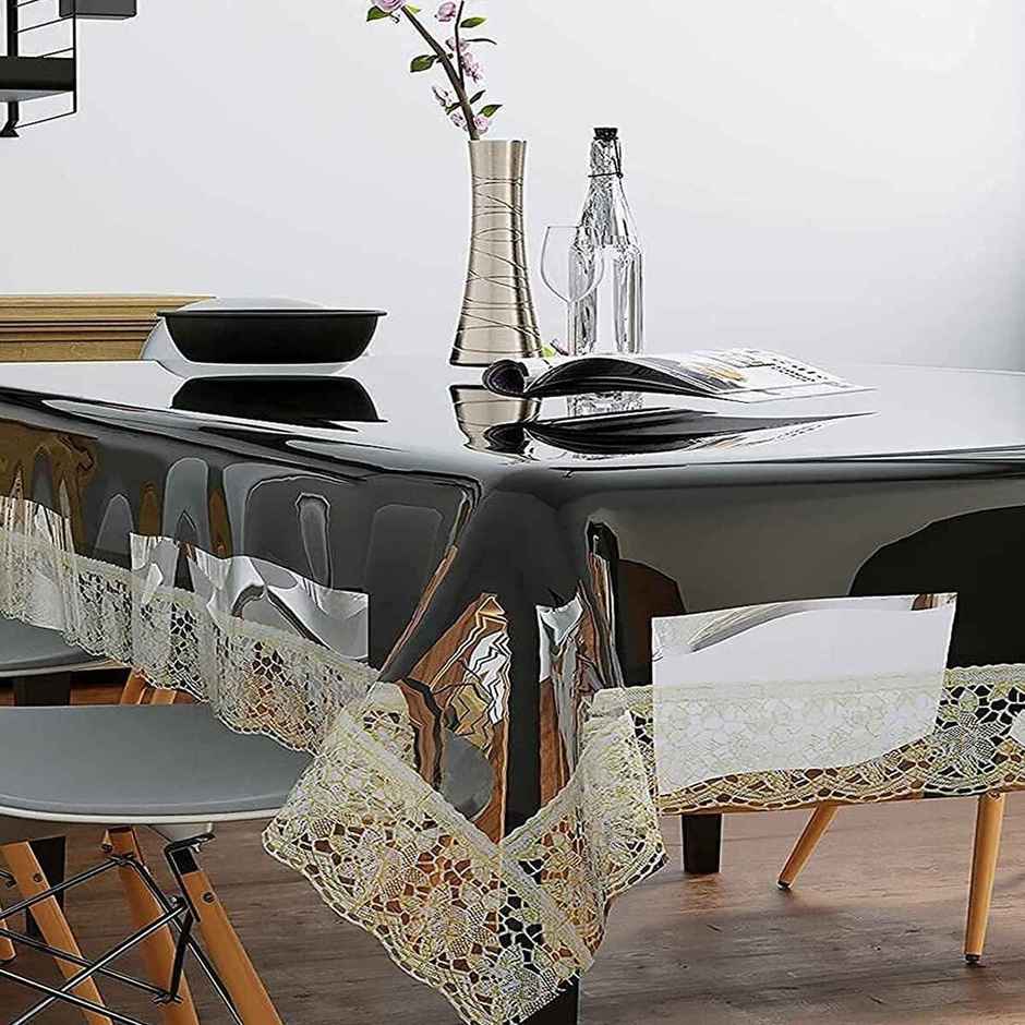 Kuber Industries 6 Seater Dining Table Cloth for Dining | Party | Events (Gold Lace)