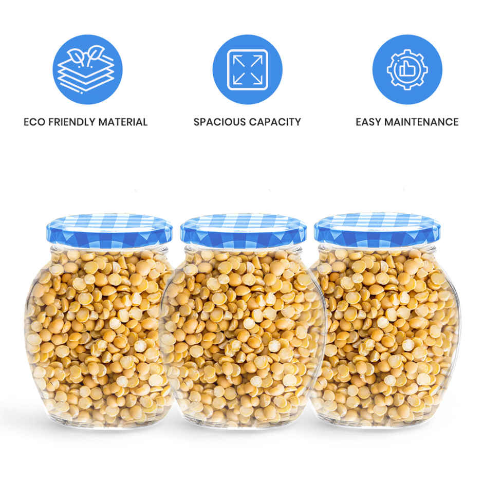 Yera Lucia Storage Jar Set - 3 pcs 375 ml Each - Blue Checkered Lids