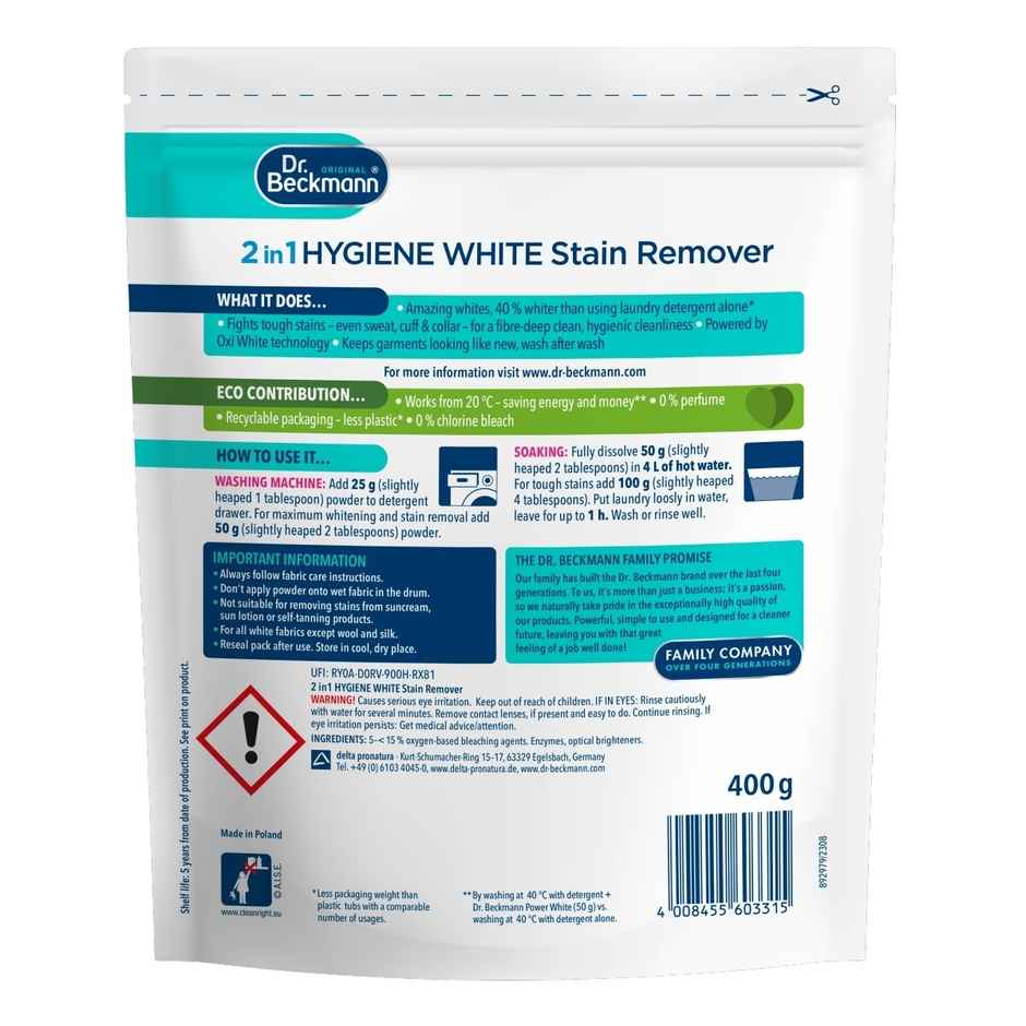Dr. Beckmann 2-In-1 Hygiene Unscented WHite Stain Remover Powder