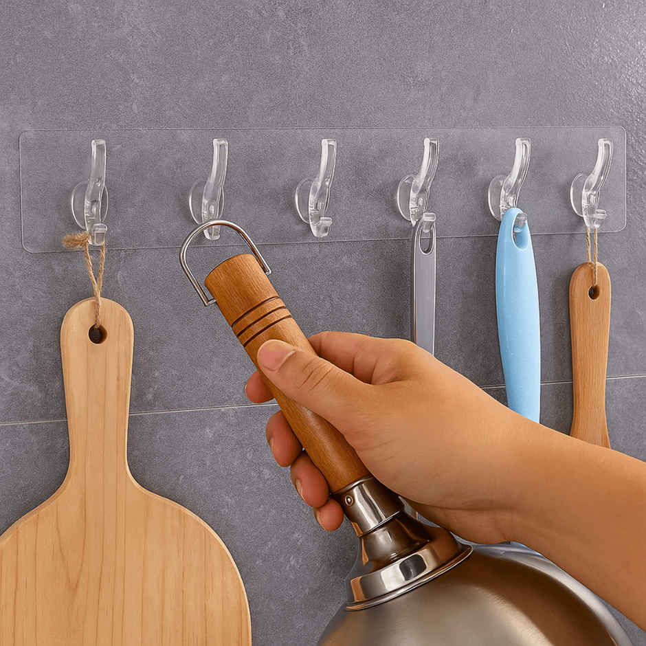 Zulaxy Adhesive & Transparent Wall Hanger Hooks for Hanging Clothes | 6 Hooks Hanger