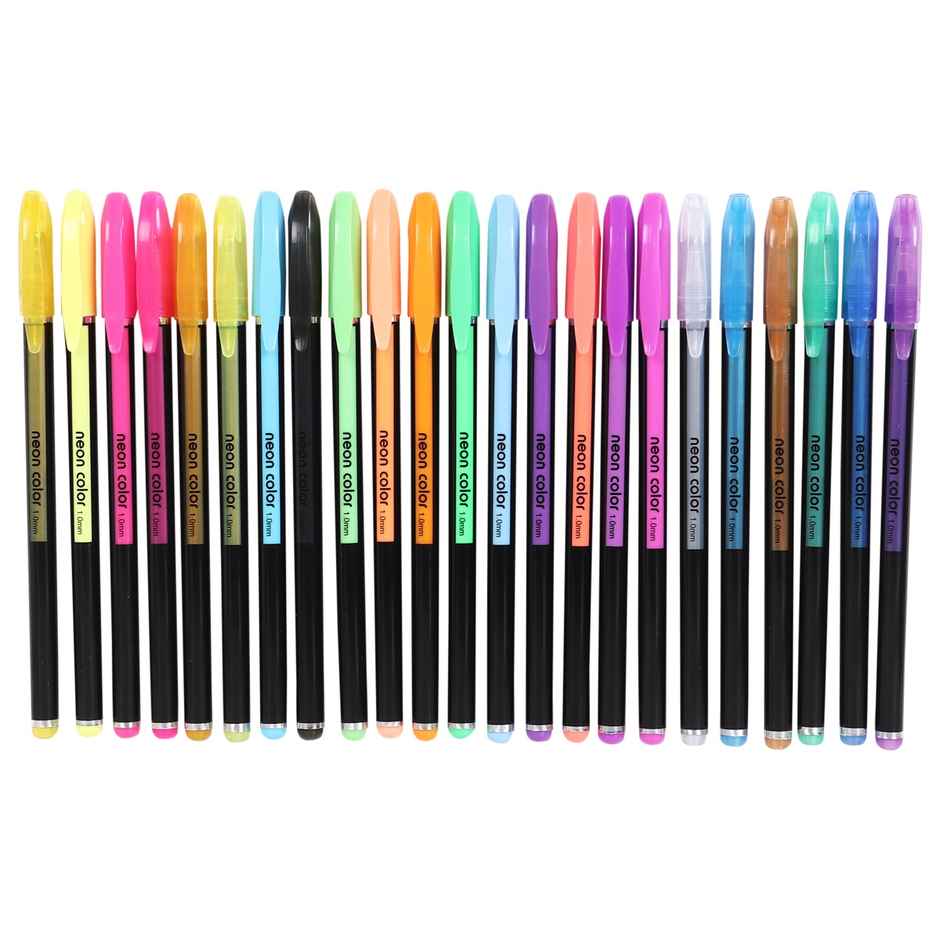 Chrome 6107-48Pcs Neon Gel Pens Set with Fluorescent, Metallic, Glitter, & Pastel Colours