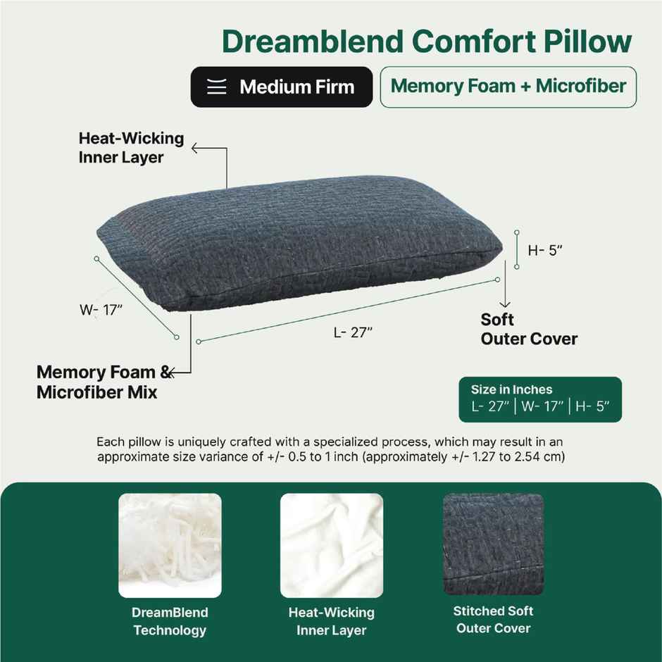 The White Willow Dreamblend Pillow | Shredded Microfiber & Memory Foam | King Size | XL - Grey