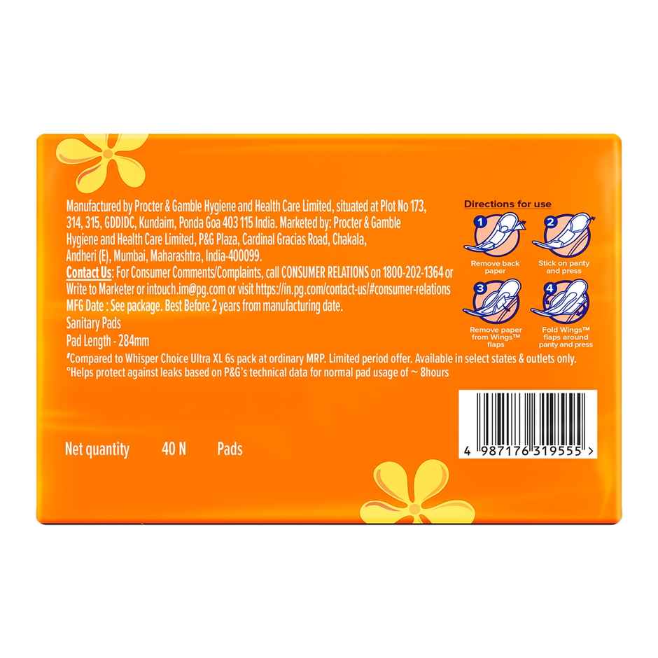 Whisper Choice Ultra Sanitary Pads | XL | 40 pcs