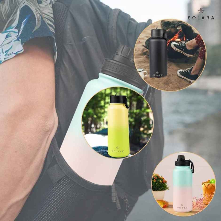 Solara Stainless Steel Insulated Water Bottle for Travel, Office, School, Gym | Lime Green | 1 L