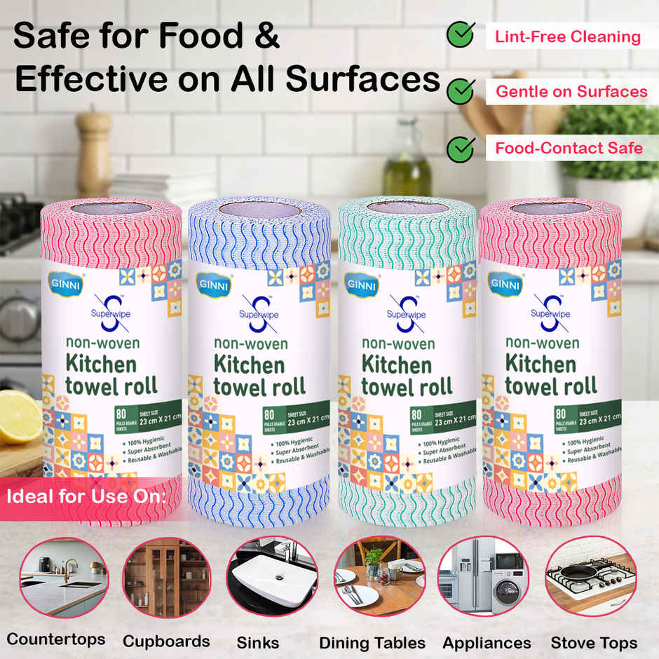 GINNI Superwipe Kitchen Towel Roll | 80 Pulls | 23 x 21 cm