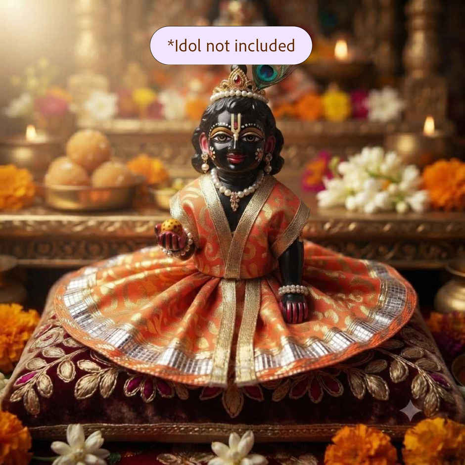 Gullak Laddu Gopal Foil Print Poshak | Orange | Size 1