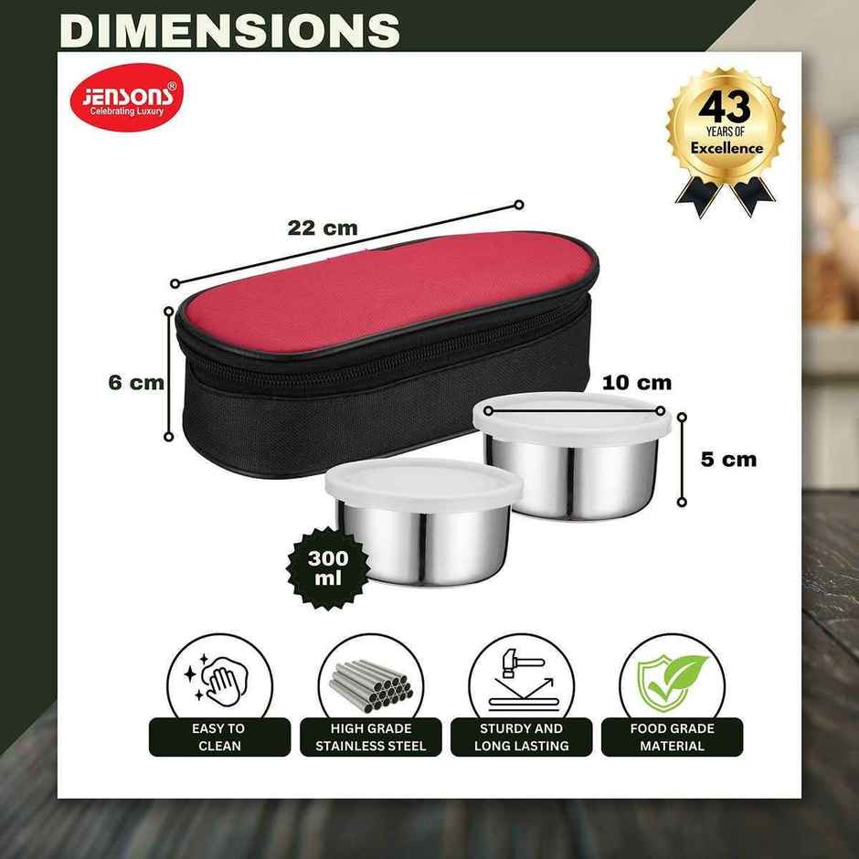 Jensons Stainless Steel Essence Lunch Box with 2 | Leak Resistant Containers |300mlX2