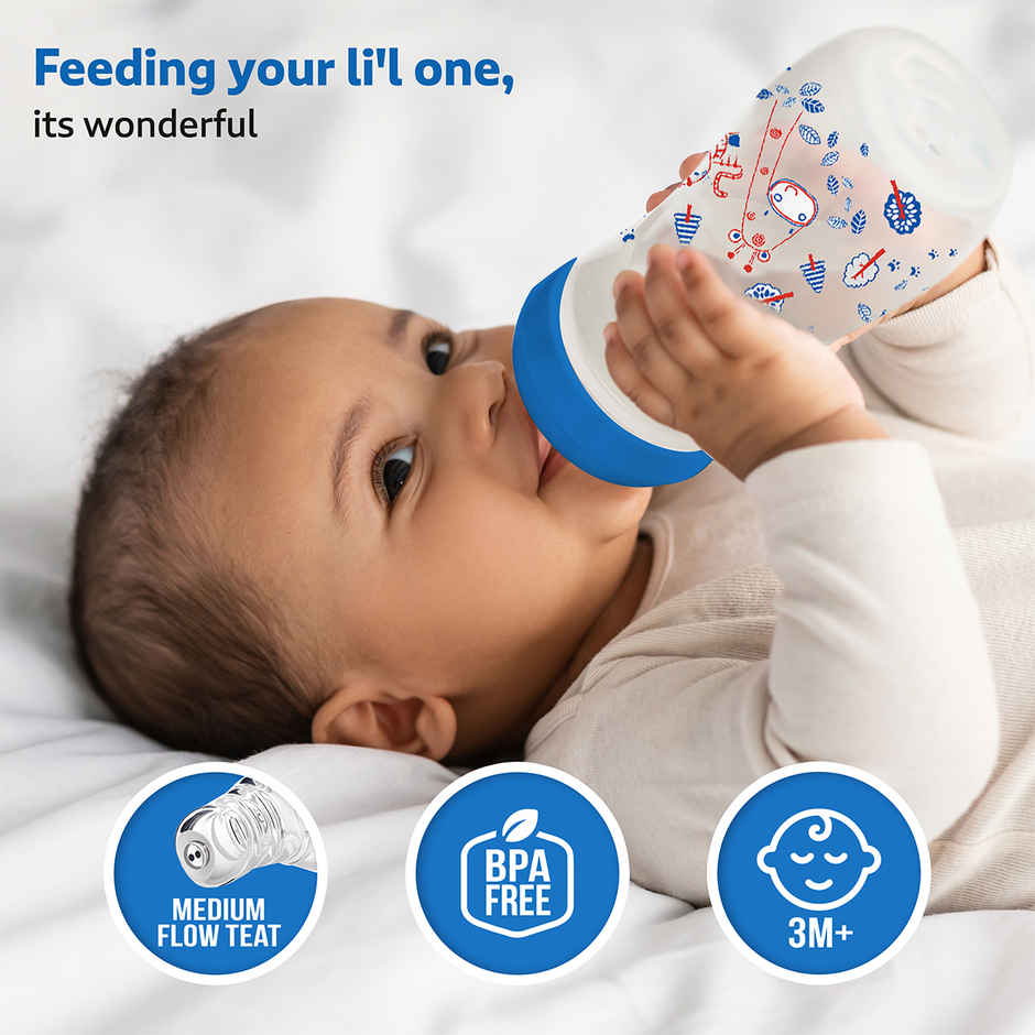 LuvLap Baby Essential Slim Neck Feeding Bottle, with Anti Colic Nipple, upto 3 Years, BPA Free
