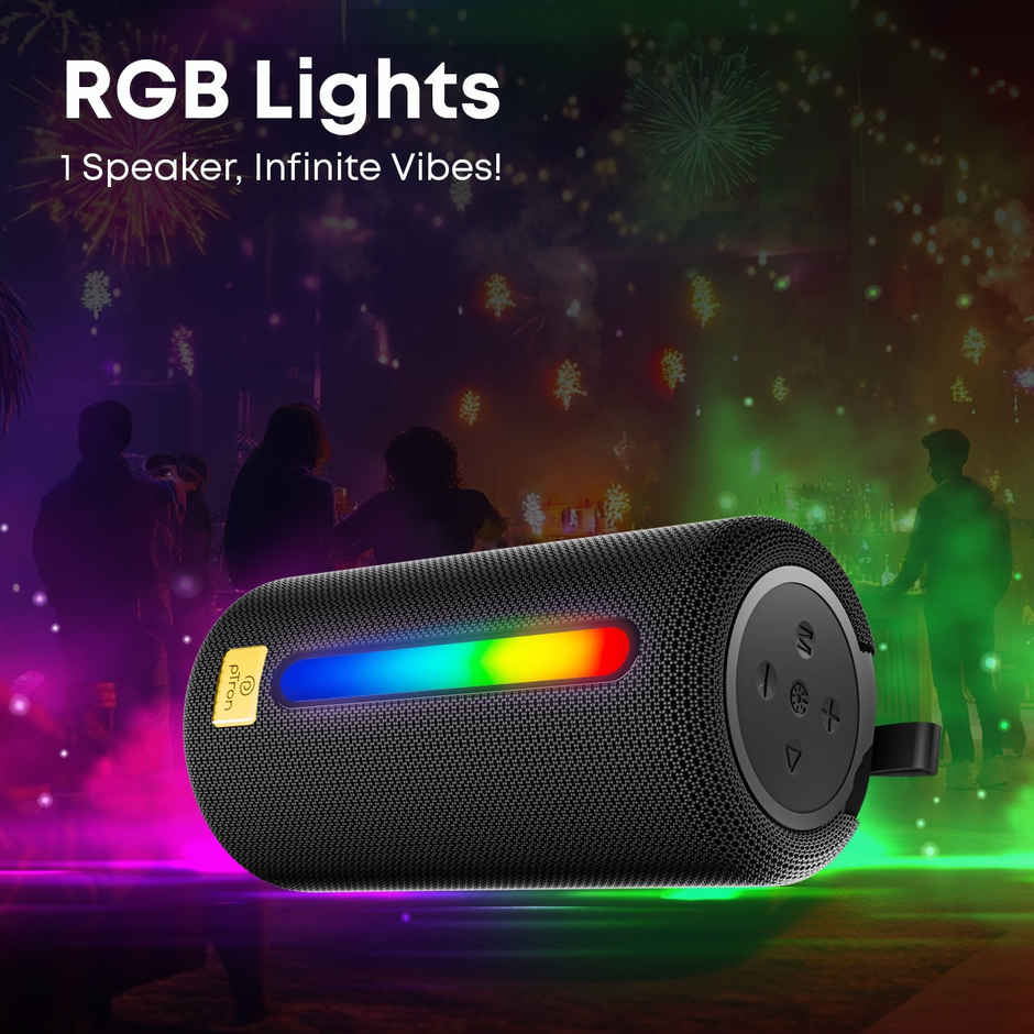 pTron Fusion Buzz 14W Bluetooth Speaker With 8 Hours Playback | RGB Leds | Type-C Charging | Black
