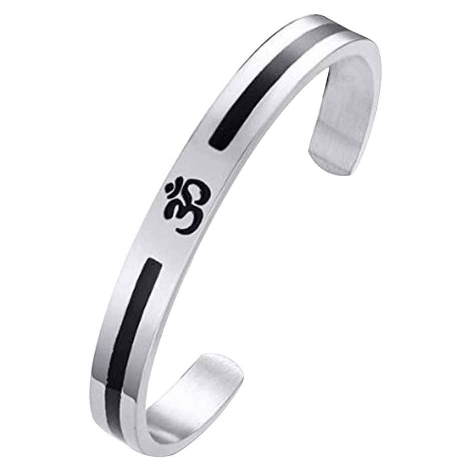 Peora Stainless Steel Buddha Namaste Ohm Om Aum Sanskrit Symbol Cuff Bracelet Kada For Mens