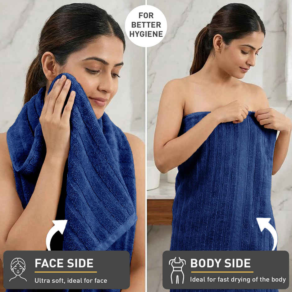 Mytrident Quick Dry Cotton Bath Towel | 28 x 56 in | Navy Blue