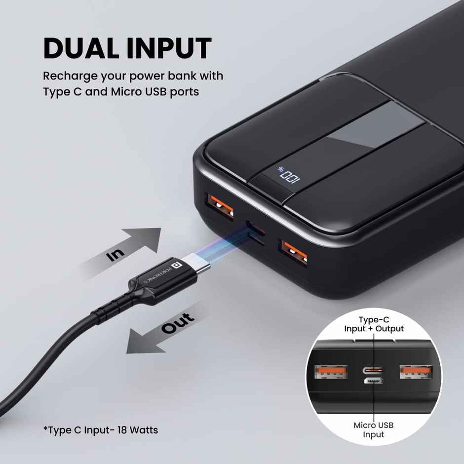 Portronics Power D 20K 20000 mAh Power Bank With 22.5W Max Output - Black