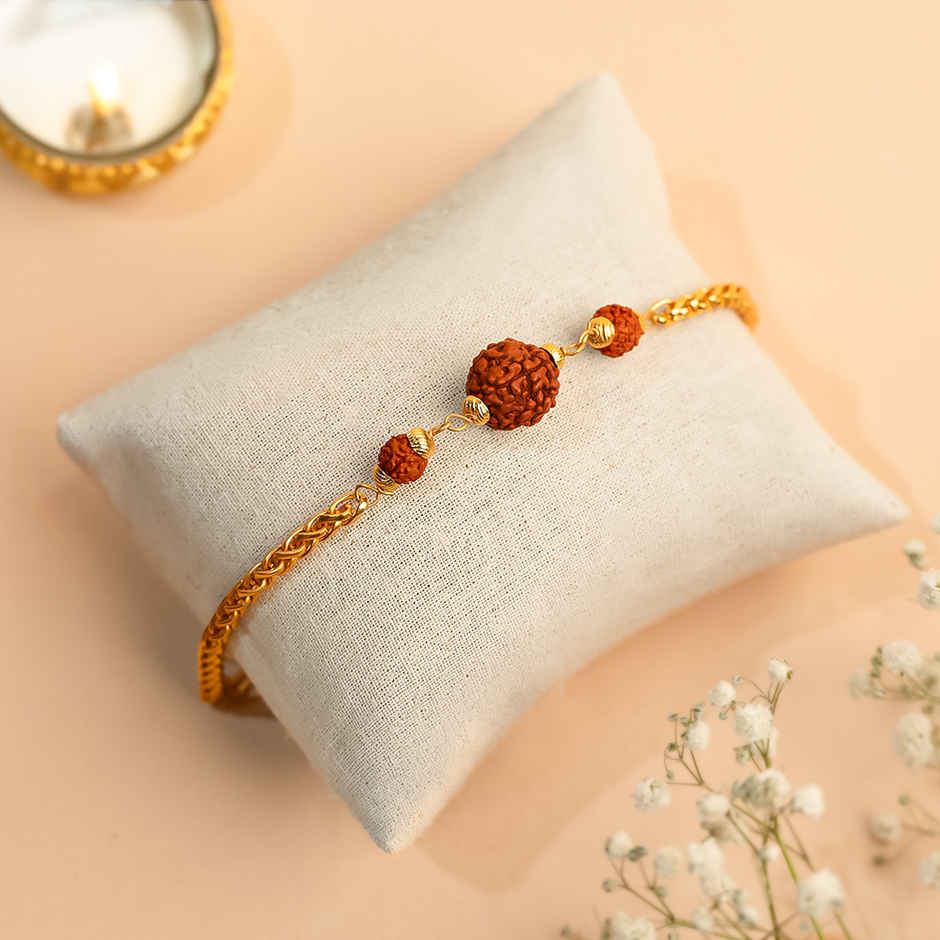 Traditional Rudraksha Metal-Link Rakhi for Brother | Bracelet | Pack of 1 | Tomuncle