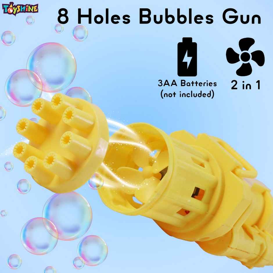 Toyshine 8 Hole Electric Bubbles Gun Gatling Bubble Machine Toy With Scoup Bottle |Yellow