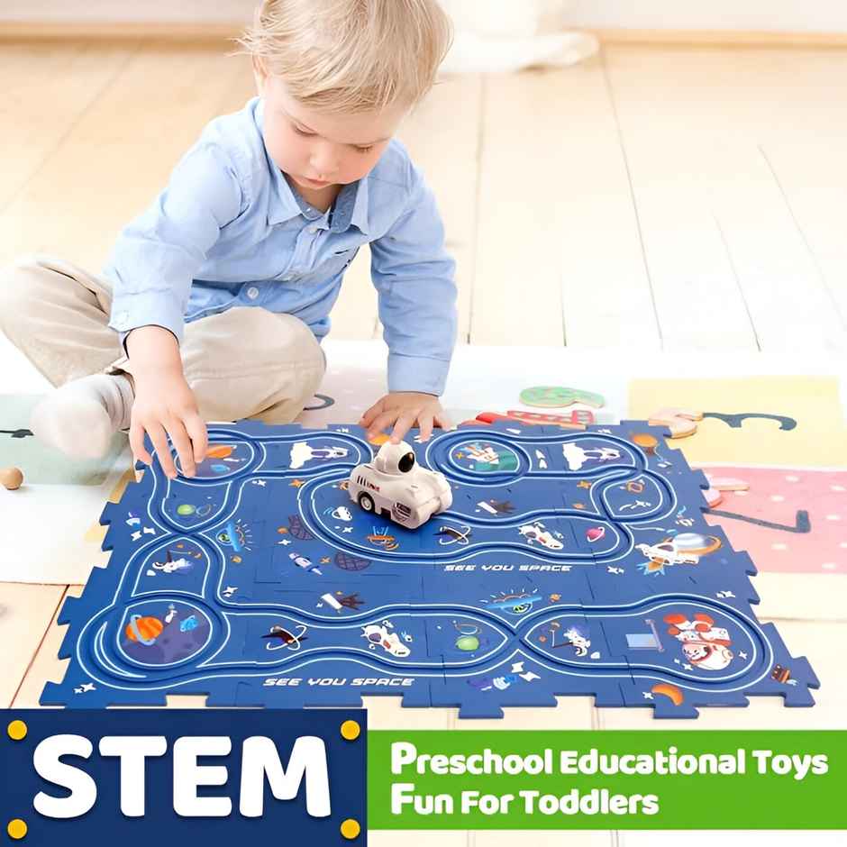 Toyshine Space-Themed 128-Piece DIY Race Track Set with Space Shuttle, Educational Toy