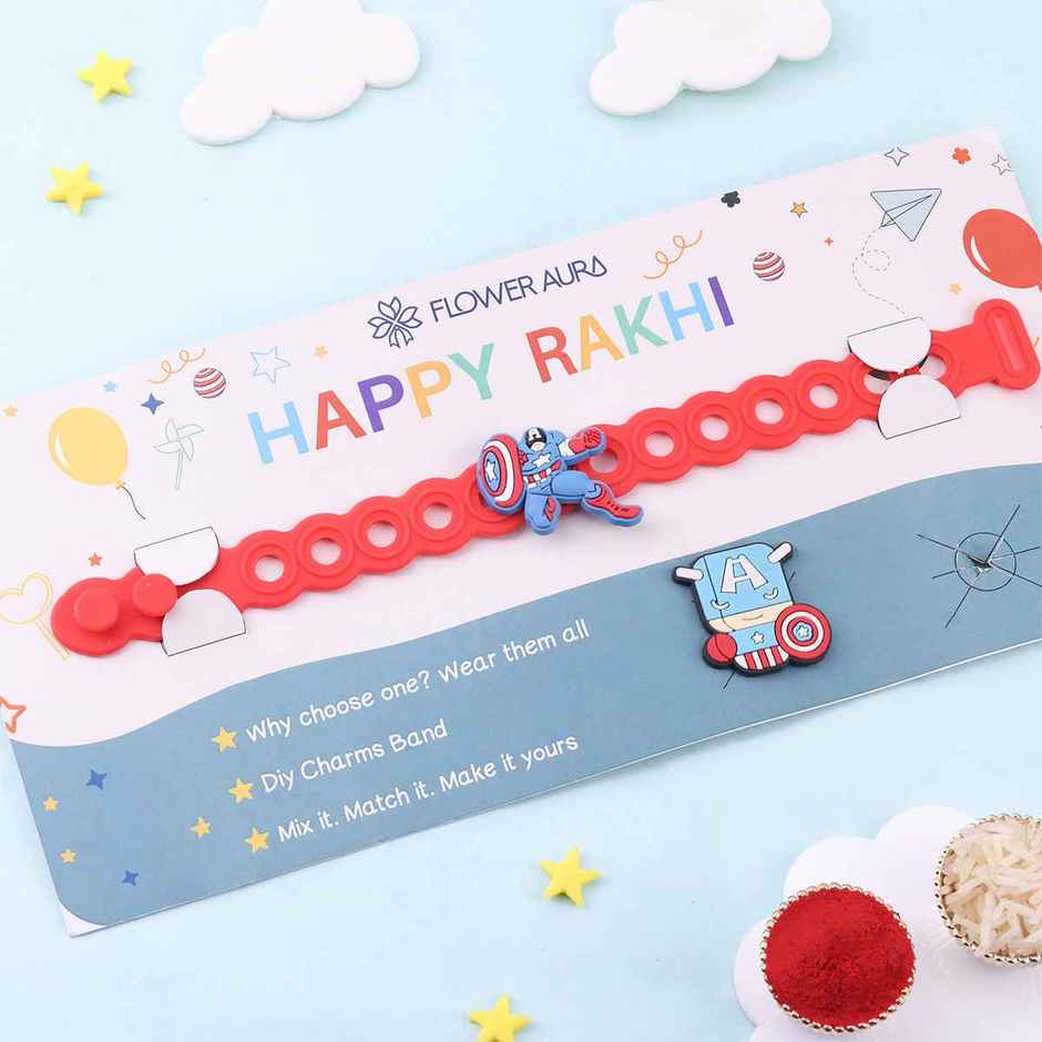 Super Hero Crocs Charm Kids Band | Rakhi Captain America | Pack of 1 | Floweraura