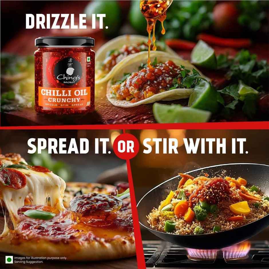 Ching's Chilli Oil Crunchy | Drizzle, Stir, Spread| Use On Noodles, Fried Rice, Dimsums
