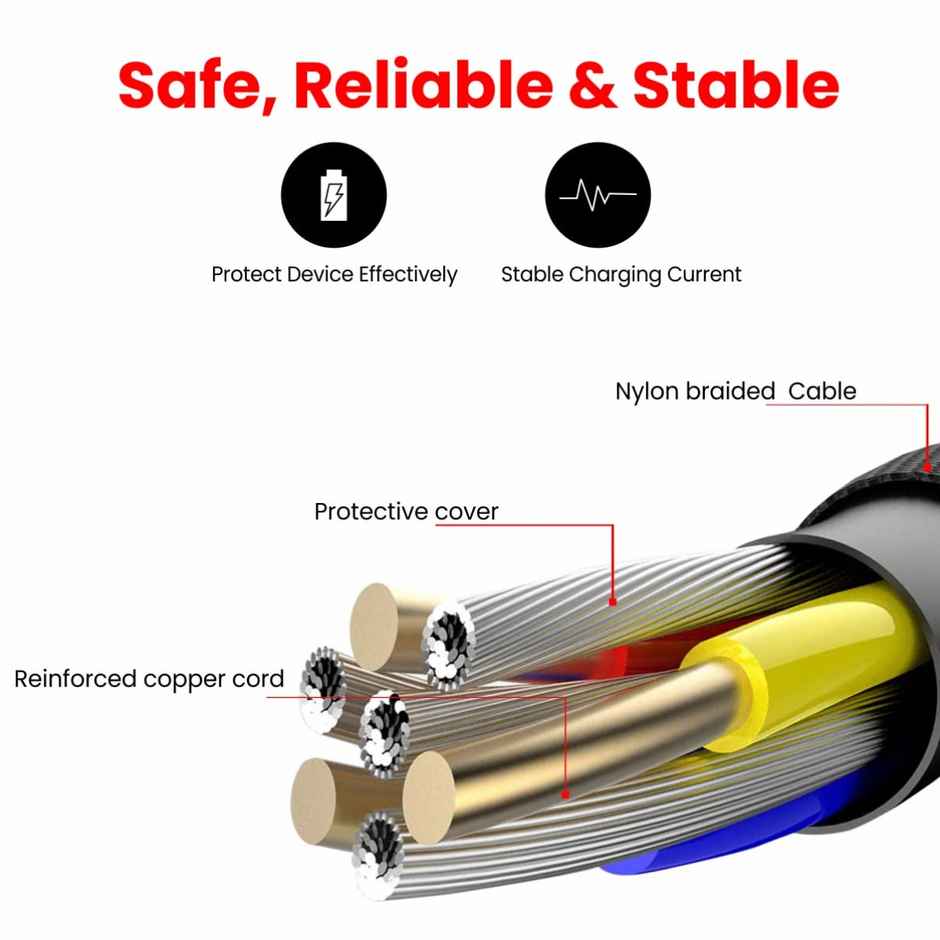 Portronics Konnect C1 20W PD Type C to Type C Unbreakable Data & Charging Cable, Nylon Braided with Metal Heads, 1M Length - Black