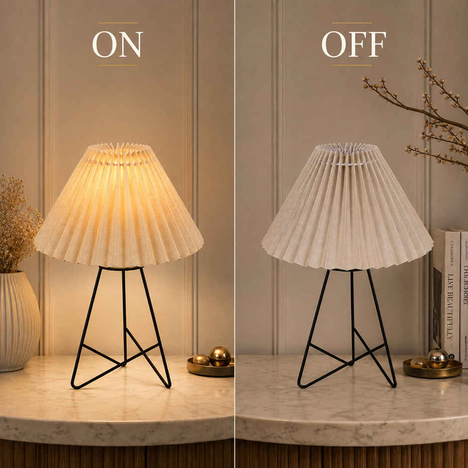 Homesake Retro Matte Black Metal Table Lamp | Bedside Gift | Home & Living Room | Khadi Pleated