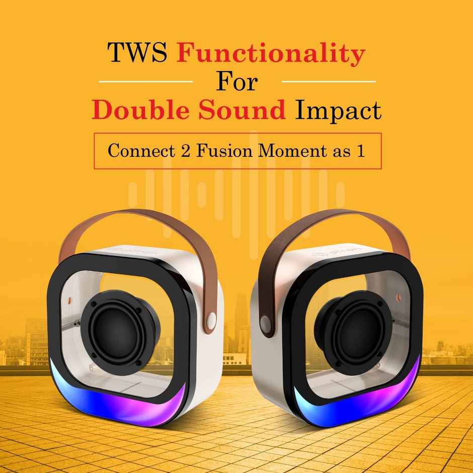 pTron Fusion Moment 10W Mini Bluetooth Speaker with Karaoke Wireless Mic & RGB Lights - Beige