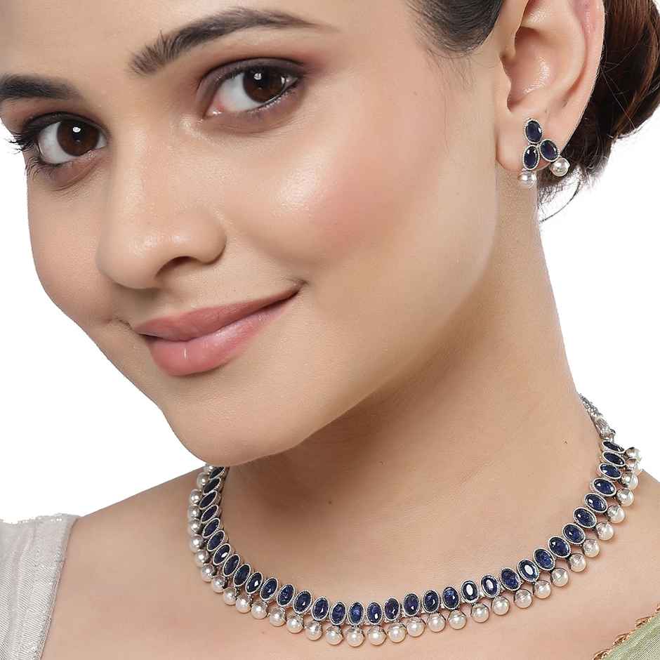 Zeneme Oxidised Silver Plated Traditional Jewellery Set For Women & Girls