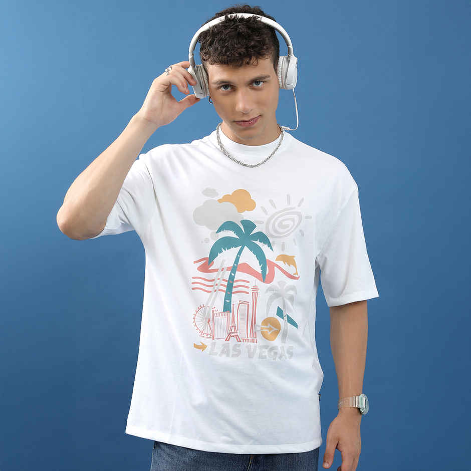 Highlander Unisex Graphic Printed Drop-Shoulder Sleeves Oversized T-Shirt | White - L